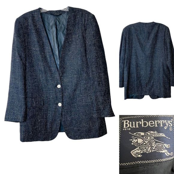 Burberry Other - VTG BURBERRYS SPORTS SILK PLAID Navy Blue Blazer Sport Coat Jacket 38/40R
